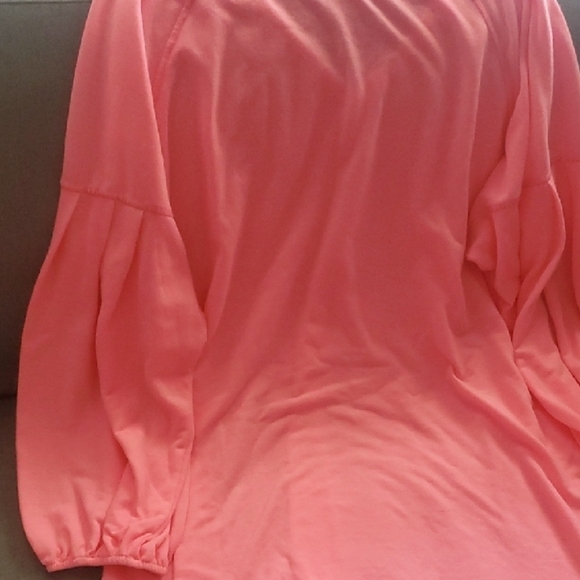 Women's Pink Top Comfy Womens Size 3X V-neck XXXL Drop Long Sleeve Is Pleated - Picture 3 of 9